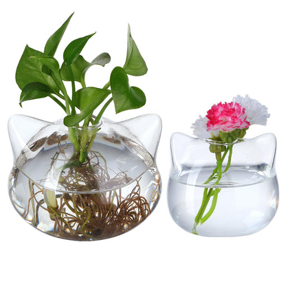 Garneck Cat Shaped Glass Vase Set 2Pcs Hydroponic Plant Vase Desktop Green Plant Terrarium Flower Container Decorative Gift for Home Office