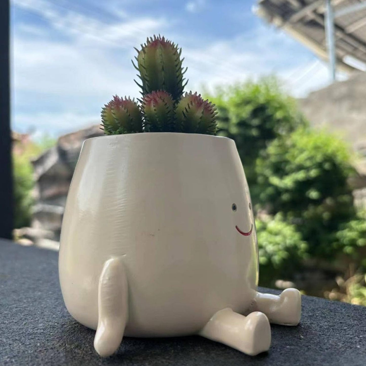 Face Planter Pots Head Cute Resin Cactus For Indoor And Outdoor Face Vase Home Decor Bookshelf Decor Cute Heart Smile Face Resin Succulent Pots Gifts For Valentine's Day Unique Succulent Pot（laugh）