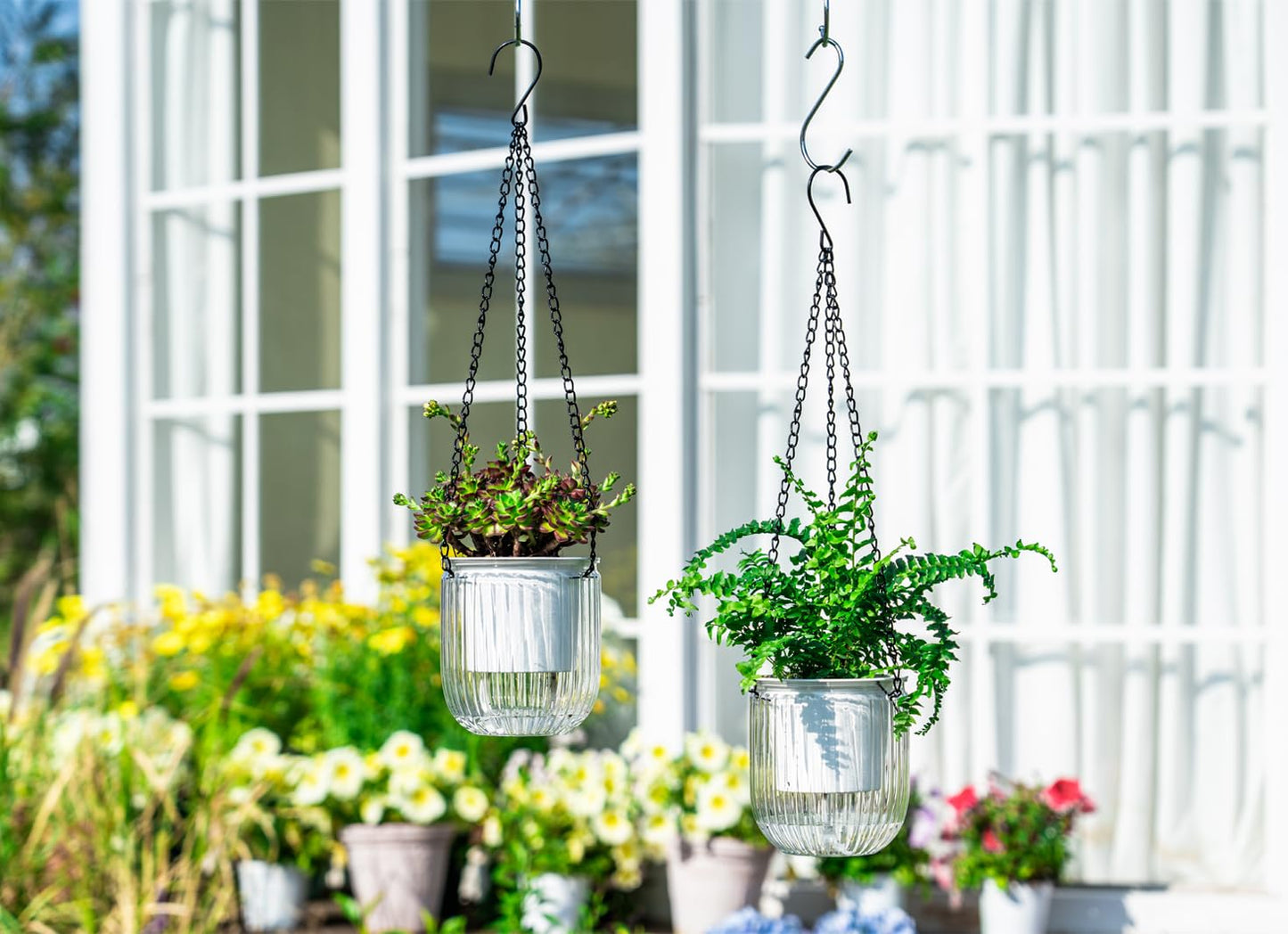 Josteve 4.5 Inch 2 Pcs Self Watering Hanging Planter Indoor Plant Pots Drainage Holes, Outdoor Small Hanging Planters Flower Pot Basket, Visible Water Level, Plant Hanger Home Decor, Gardening