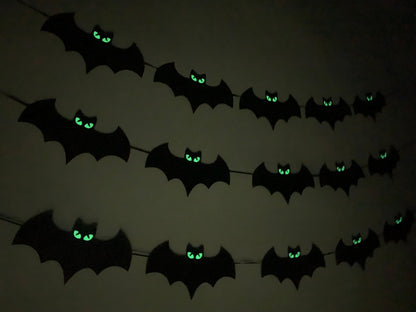 Tinbax Halloween decorations - Glow Eyes Bats Banner for Halloween Bats Decor (Pre-Strung)