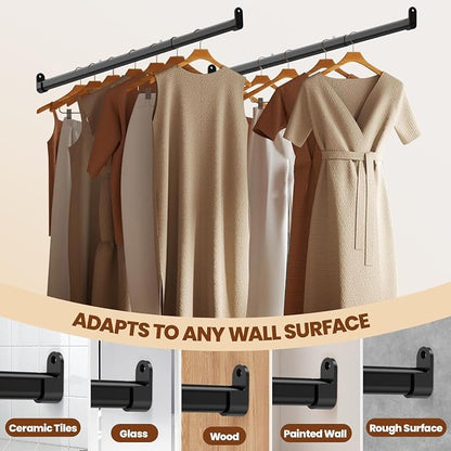 Mavivegue Oval Closet Rod, Closet Rods for Hanging Clothes, Adjustable Closet Rod – Expandable 17 to 40 Inches, Heavy Duty Closet Rods for Laundry Room, RV, Closet Storage (Black)