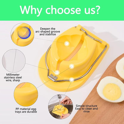 Egg Slicer, Semi-Round Curved Yellow Egg Cutter for Hard Boiled Eggs – Stainless Steel Wire Cutter with Ergonomic Handle for Salad, Cobb Salad, Avocado Toast & Food Garnish, Easy to Clean (2)