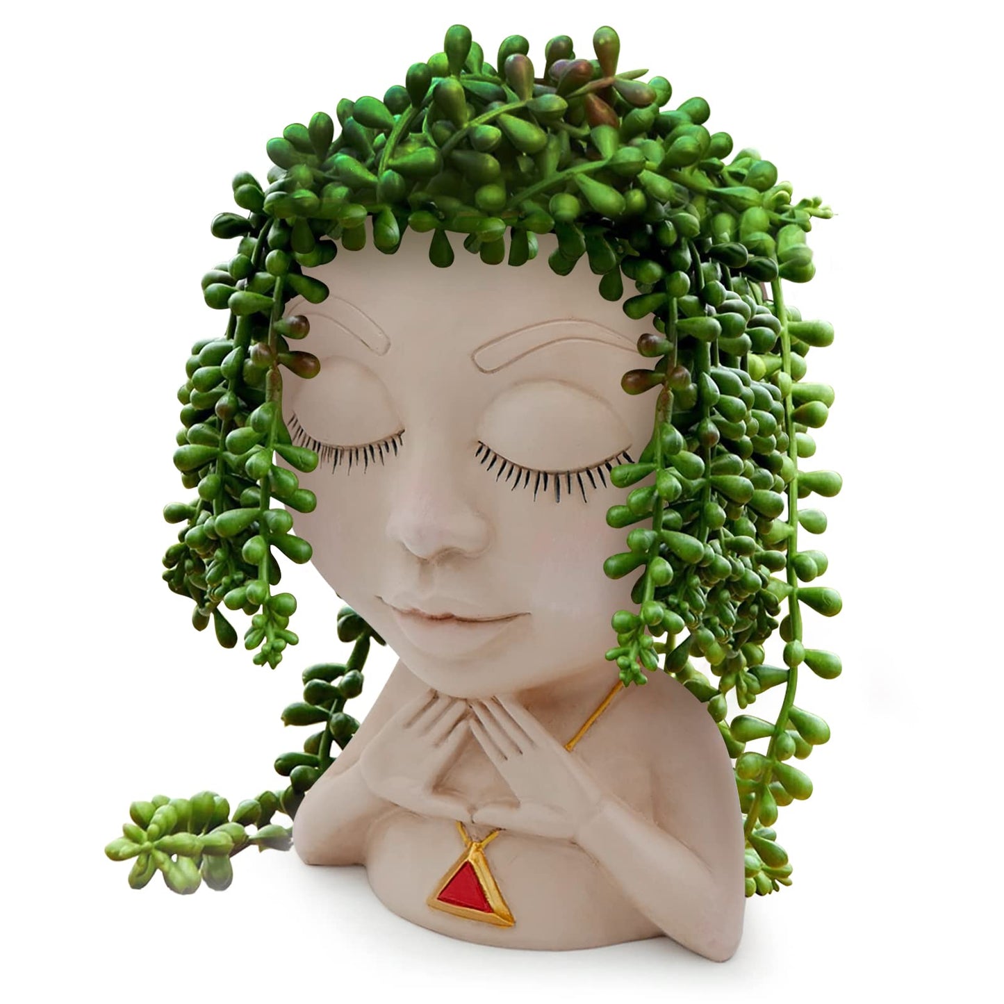 Face Planter Pot Cute Resin Flower Head Planters for Indoor Outdoor Closed Eyes Succulent Pots Gift IdeaI for Mother and Appreciation Christmas with Drainage Hole