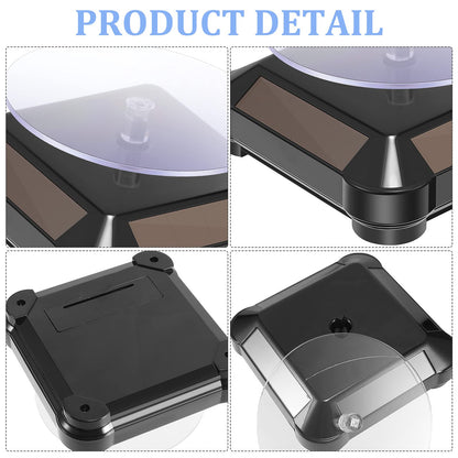 Xuhal 8 Pcs Solar Rotating Stand Turntable Battery Powered Double Use Solar Display Stand Jewelry Spinner 360 Degrees Solar Showcase Base Watch Hobby Collection Shelf for Table (Black)