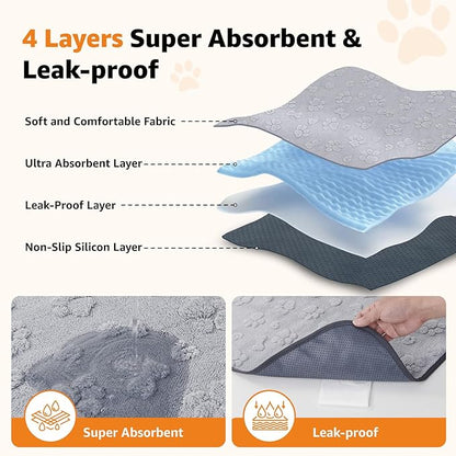 LOOBANI Washable Puppy Pads 18"x24", 4 Packs Fast Absorbent Washable Pee Pads for Dogs, Non-Slip & Waterproof Pet Whelping Pads, Reusable Dog Mat for Floor Crate, Bed, Incontinence, Housebreak