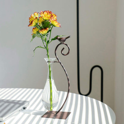 Marbrasse Desktop Glass Planter Hydroponics Vase,Planter Bulb Vase with Holder for Home Decoration,Modern Creative Bird Plant Terrarium Stand, Scindapsus Container (Water Drop Vase)