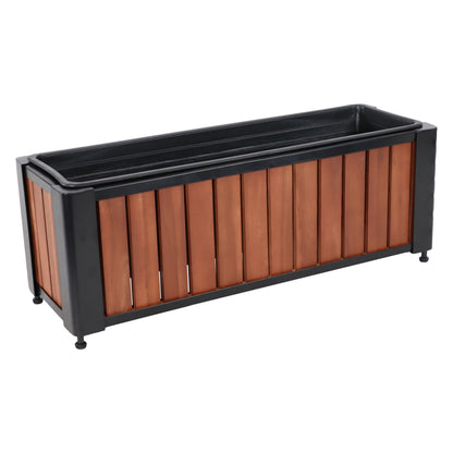 Sunnydaze Slatted Rectangular Wood Planter Box with Powder-Coated Steel Frame - 24" Acacia Wood Planter with Removable Liner - 3.7 Gal Capacity