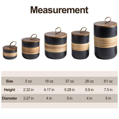 Miamolo Small Ceramic Jar with Lid, Coffee Container Kitchen Food Storage Jars for Spice Sugar Tea Bag Matcha Container Airtight, Stacairtightkable Decorative Jars for Countertop, Black & 5 fl.oz