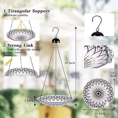 MUMTOP Hanging Bird Bath-Bird Baths for Outdoors - 12 Inch Glass Bird Water Bowl Bird Feeders for Outside, Garden, Lawn Yard Decor