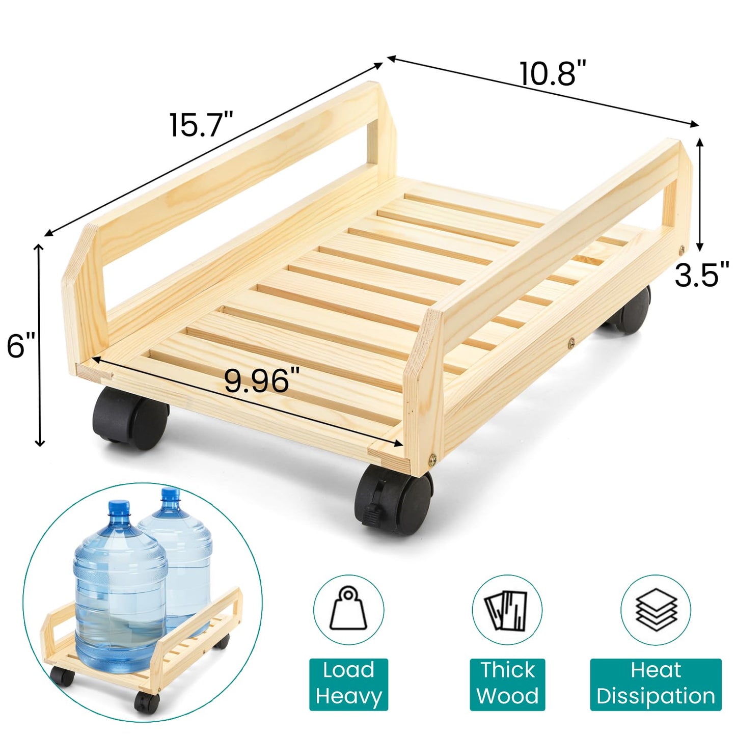 Nagpew Wood Plant Caddy, Heavy Duty Plant Stand with Lockable Wheels, Rectangular Pot Dolly Flower Mover for Indoor Outdoor, Holds up to 150 Lbs