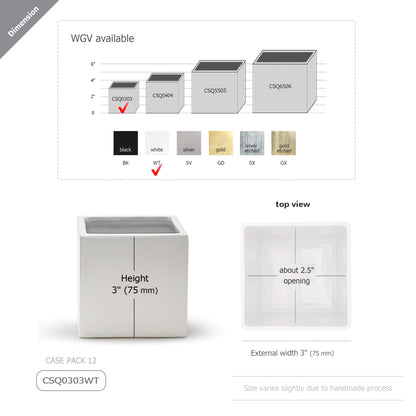WGVI WGV Ceramic Cube Vase Width 3" Height 3" (Fits 2.5" Pot) Elegant Modern Small Square Floral Planter Terrarium Container Table Dresser for Event Accent Home Office Decor White 1 Piece