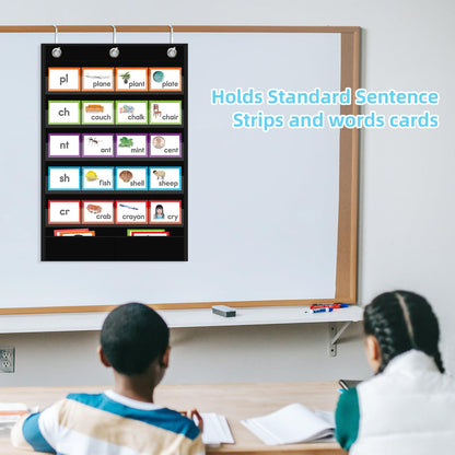 ANCOMEDO 5+1 Pockets Standard Pocket Chart, Clear 5 Pockets Words Chart with Extra Storage Pocket for School Home Office Use,Standard Size:25.2” x 17” Letter Cards, Word Wall and Sentence Strips.