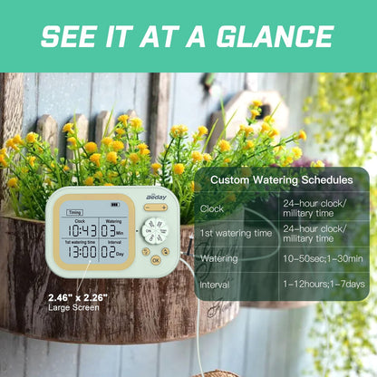 Automatic Plant Waterer Self Watering System Indoor for 15 Potted Plants Pack of 2, Auto Drip Irrigation Kit Programmable Water Timer w Smart Humidity Detection, Green