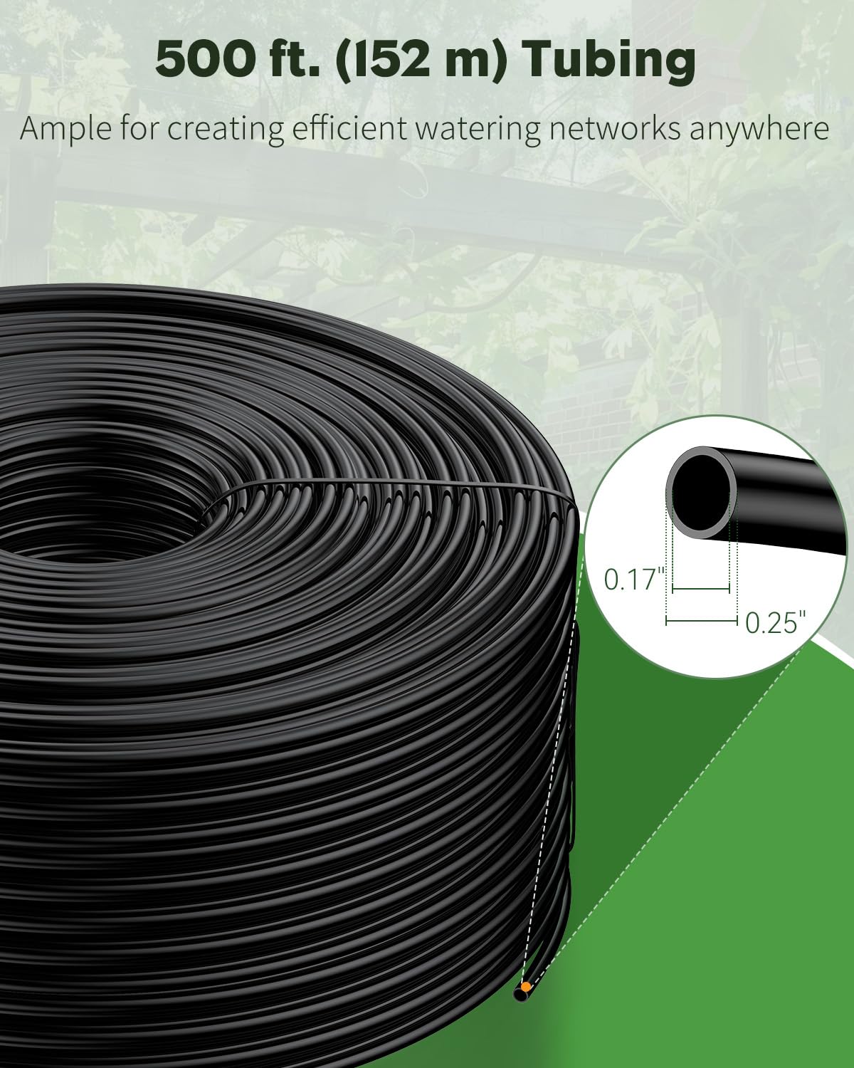 Pawfly 500 ft. 1/4" Drip Irrigation Tubing, Black Distribution Tubing for Drip Irrigation System, Polyethylene Drip Line, Drip Irrigation Hose Tube for Quick-Connect Drip Irrigation Emitters