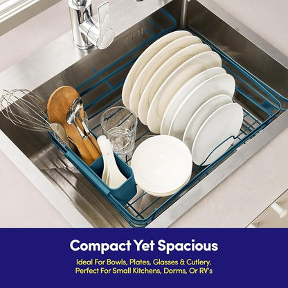 Dish Drying Rack 3 Piece Dish Drainer with Drainboard Set for Kitchen Counter – Dish Rack with Removable Utensil Holder & Swivel Spout for Countertop – DishRack for Plates, Cups & More, Teal
