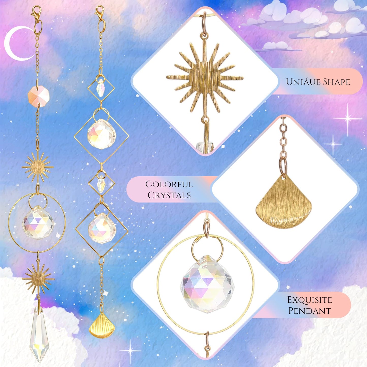 Ferrochef 6 Pcs Plant Propagation Station Colorful Crystal Suncatcher, Handmade Boho Rooting Vase, Hanging Window Plant Propagator Stations Suncatcher with Chain Pendant Ornament Balls
