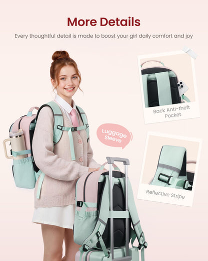 LOVEVOOK School Backpack for Teen Girls, Unique Style College Student Backpacks with Large Cup Holder, Cute Kid Bookbag with Pens Compartment, Large Capacity Back to School Backpack Fit 15.6'' Laptop