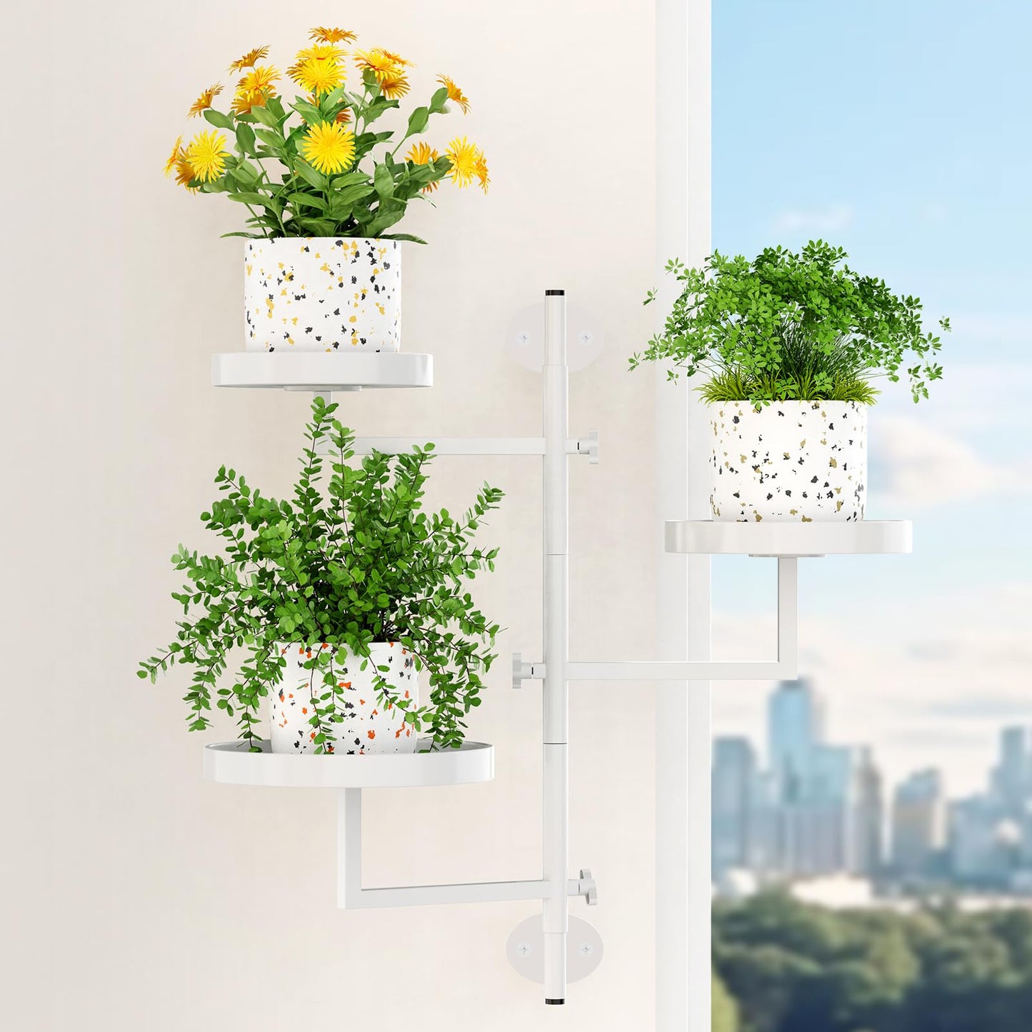 Gaoymsym Wall Mount Plant Holder Outdoor Rotating Window Plants Shelves Metal Wall Plant Stand 3 Tier Wall Planters for Indoor Plants, for Outdoor, White