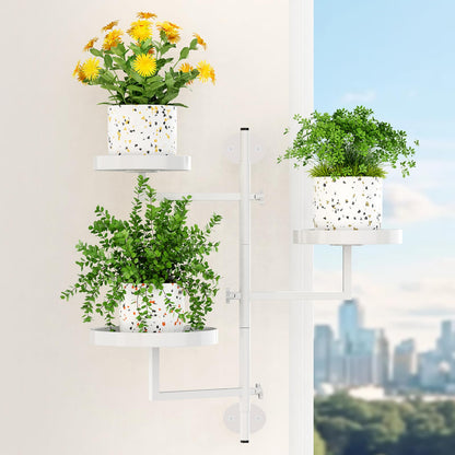 Gaoymsym Wall Mount Plant Holder Outdoor Rotating Window Plants Shelves Metal Wall Plant Stand 3 Tier Wall Planters for Indoor Plants, for Outdoor, White