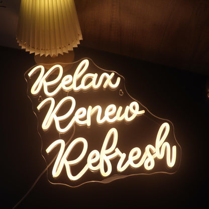 Relax Renew Refresh Neon Sign Led Dimmable Neon Lights for Bar Room Home Art Wall Decor Party Window Living Room Decor Christmas' Birthday Gift (Warm white)