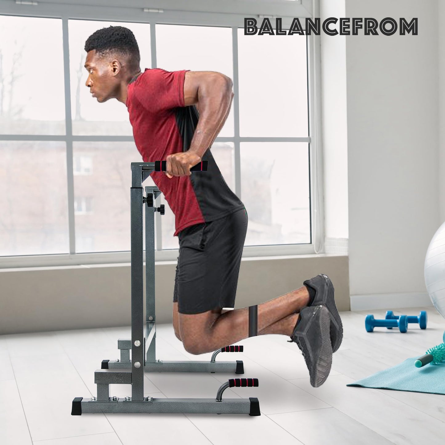 BalanceFrom Steel Frame Dip Station with Adjustable Height, 500 Pound Weight Capacity – Upper Body Workout Home Gym Equipment for Triceps, Push & Pull Ups, Leg Raises, and Bench Press