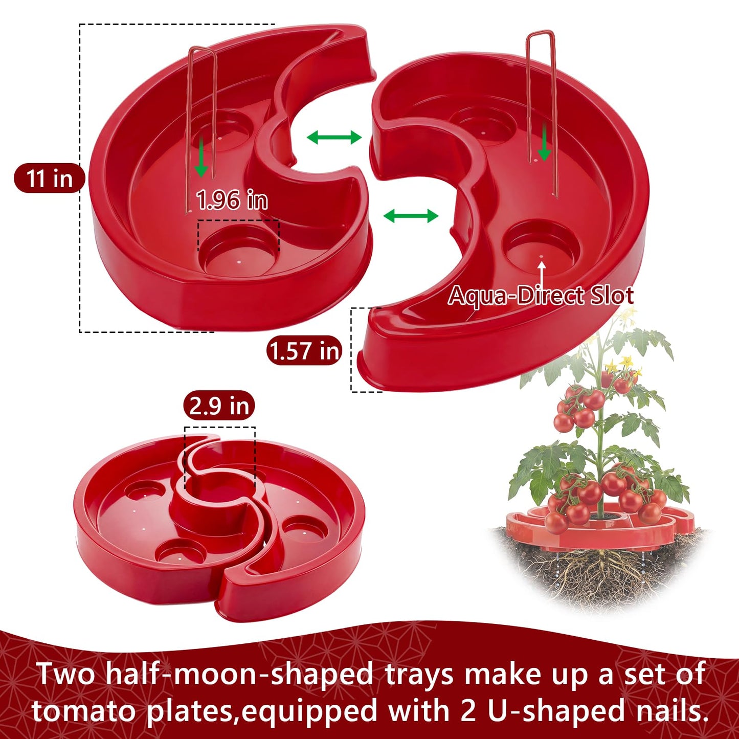 U0U 10 Sets Tomato Watering Trays,Tomatos Ring Tray Used to Improve the Yield of Tomato Plants,Help to Plant Vegetables Water Saving, Easy to Direct the Root Irrigation (10, Red)