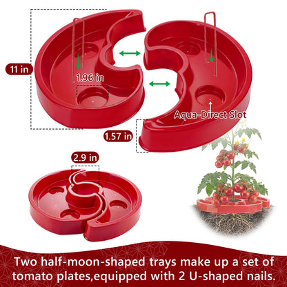 U0U 10 Sets Tomato Watering Trays,Tomatos Ring Tray Used to Improve the Yield of Tomato Plants,Help to Plant Vegetables Water Saving, Easy to Direct the Root Irrigation (10, Red)