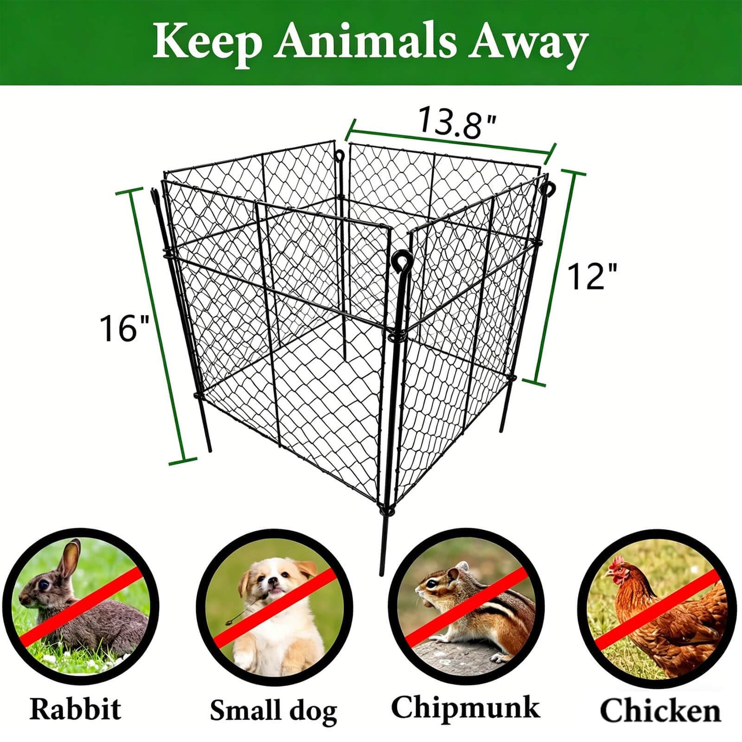 5 Pack Plant Protectors from Animals, 20Pcs 1" Mesh DIY Plant Cages 13.8"x13.8"x12", Metal Garden Animal Barrier with Stakes, Keep Rabbits & Chipmunks Out for Vegetables, Shrubs & New Plants