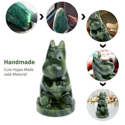 gemshan Hippo Statue, Natural Green Jade Sculpture, Hippopotamus Animal Figurine, Home, Office Desk, Entryway Table Decor
