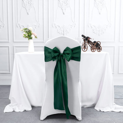 Lykoow 100 Pieces Emerald Green Satin Chair Sashes for Wedding Reception Party Hotel Home Kitchen Decoration-Emerald Green