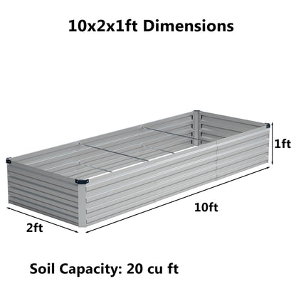 zunatu 10x2x1ft(2 Pack) Galvanized Raised Garden Bed,Outdoor Planter Boxes Metal Patio Kit Planting Bed for Vegetables Flowers,Silver
