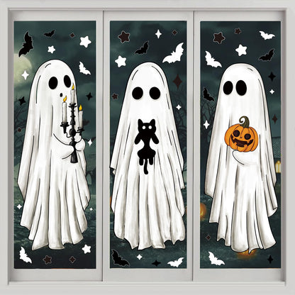Heirloom Haven 3 Sheets Halloween Large Ghosts Window Clings,Bats Black Cat Spooky Pumpkin Window Stickers for Halloween Home Holiday Party Store Glass Decoration