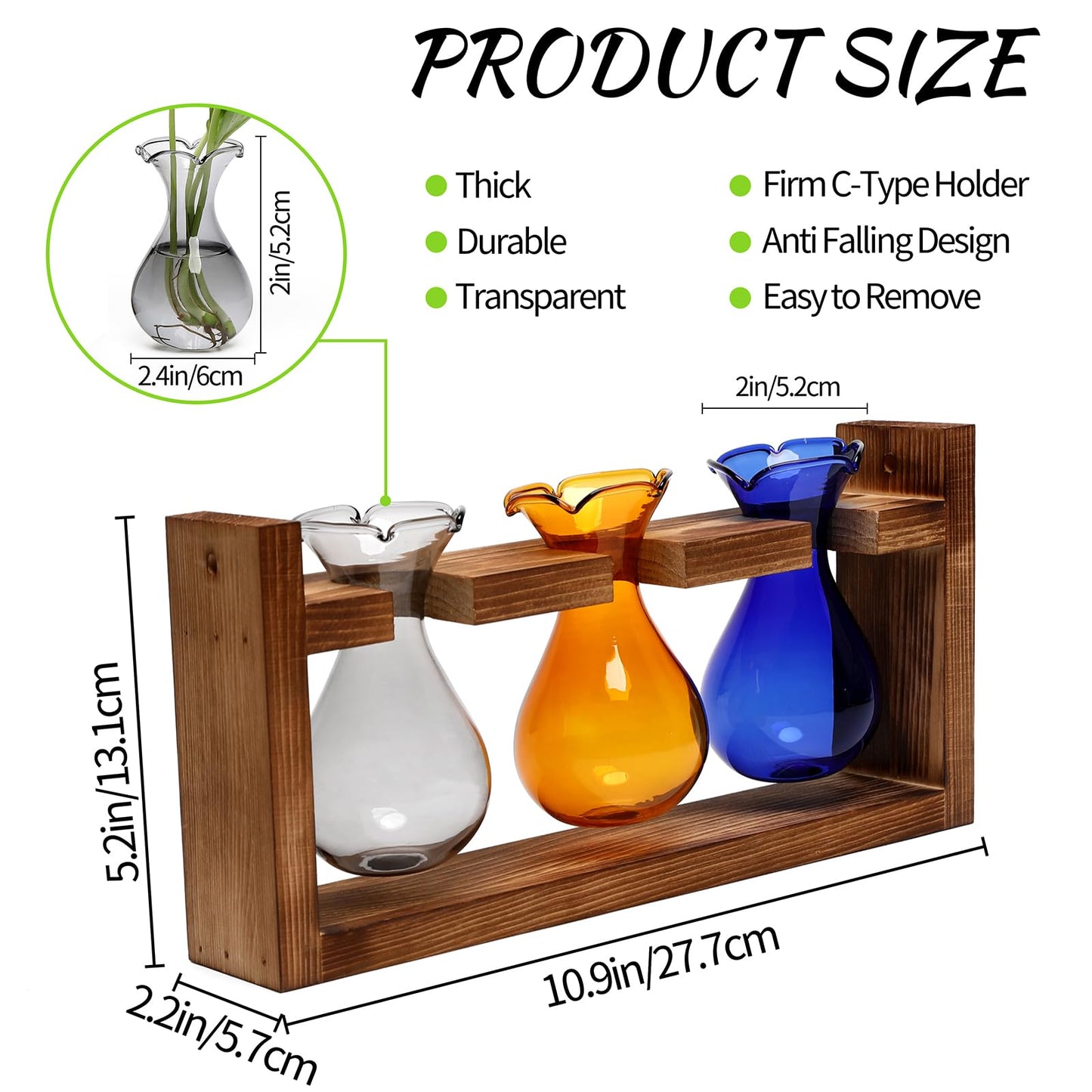 Plant Propagation Station Plant Terrarium Unique Birthday Gifts for Women Home Office Decor Planter with Wooden Stand - 3 Bulb Glass Vase