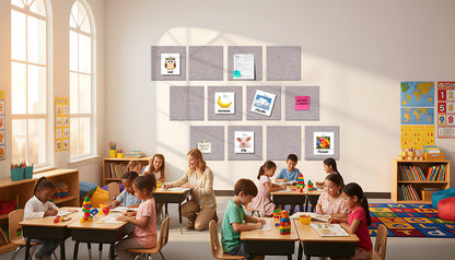 12 Pack Bulletin Boards 48" x 36" Alternative Cork Board for Office,Built-in Storage Device，Large Cork Boards for Walls ， Felt Wall Tiles, Contains Removable Security Stickers and PushPins (F-Gray)