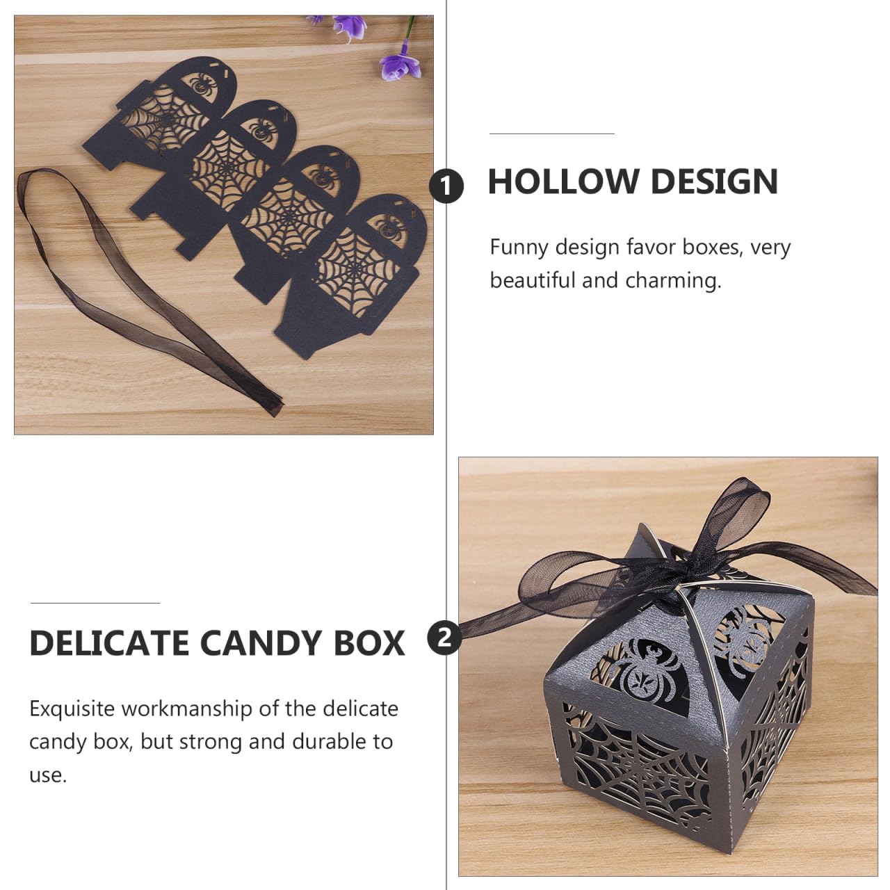 BESTOYARD Halloween Hollow Die-Cut Candy Boxes with Ribbon - Wedding Favor Boxes for Party Treats and Packaging 8.27 X 4.53 Inches 50 Pieces