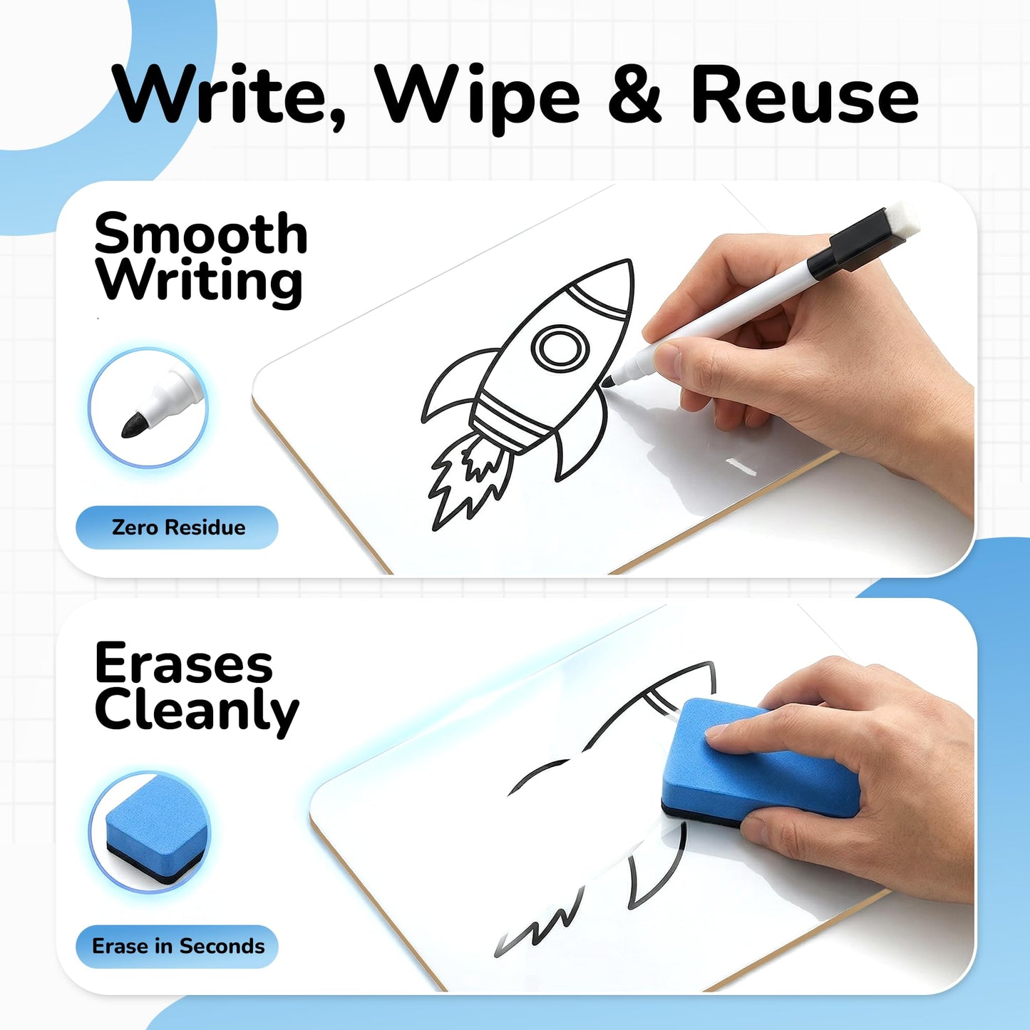 26 Pack Dry Erase Lapboards 12" x 9" - Double Sided Small Dry Erase Boards with 26 Markers & Erasers - Bulk Mini White Boards for Students, Kids, Teachers & School - Classroom Whiteboard Supplies