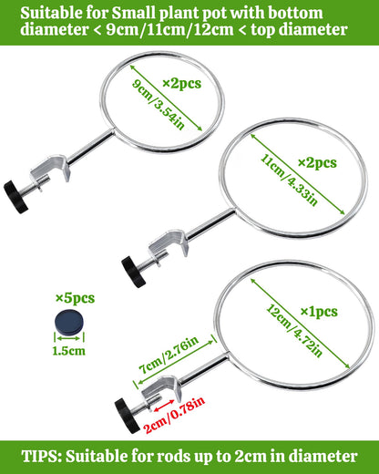 Adjustable Plant Shelf for Plant Stands - 5 Pack Flower Stand for Lamp Post, Plant Stands, Balcony Rail, Metal Plant Stand Indoor Outdoor Fits Poles Under 2cm in Diameter (Plant Holder 9/11/12cm)