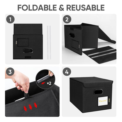 BALEINE File Organizer Box with Lid, Collapsible File Folder Organizer with Plastic Slide, Hanging File Folder Box for Office Document Storage (1 Pack, Black)
