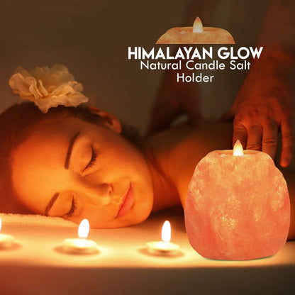 Himalayan Glow Tealight Candle Holder, Home Décor Natural Style Hand Carved Salt Lamp - 2 Pack