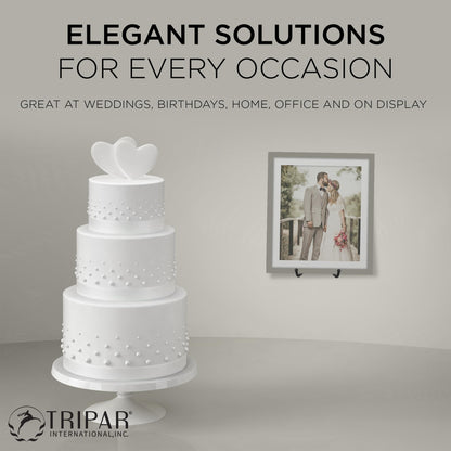 TRIPAR Decorative Scroll Rack, Large Black Display (8 Inch Depth) - Functions as Wall Rack or Tabletop Easel - Lightweight and Durable - Showcase Beautiful Plates, China, Artwork and More