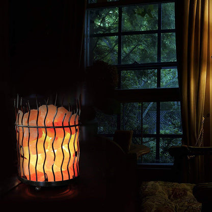 Himalayan Glow Pillar Style Basket Lamps, Pure Himalayan Salt Basket Night Lamp with Salt Chunks, Light Bulb and Dimmable Switch (2-Pack)