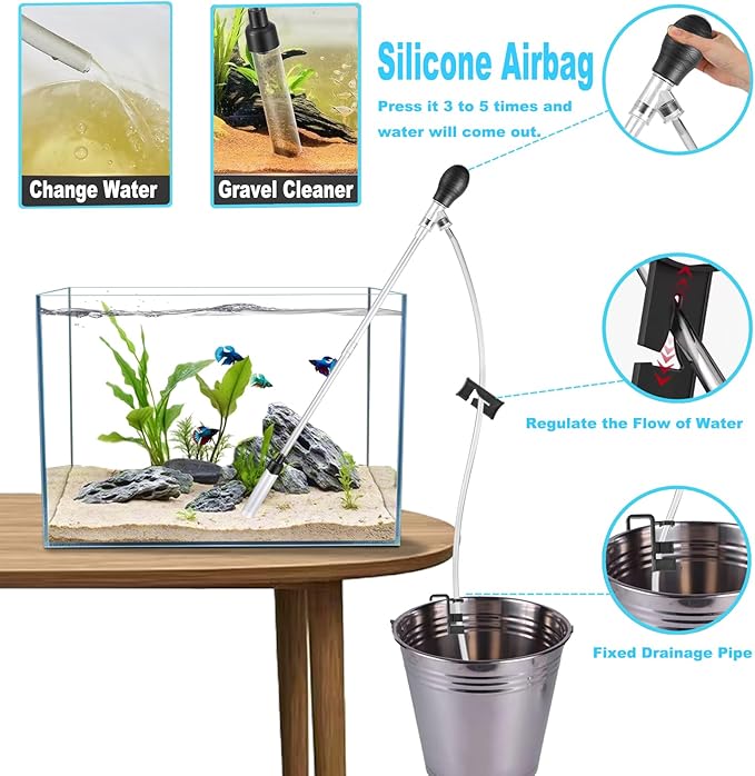 Carefree Fish Aquarium Small Gravel Cleaner 6Ft Hose Fish Tank Water Changer Sand Vacuum Silicone Airbag Adjustable Length ABS(for 3~8Gal Tank) 2026 New Upgrade Version