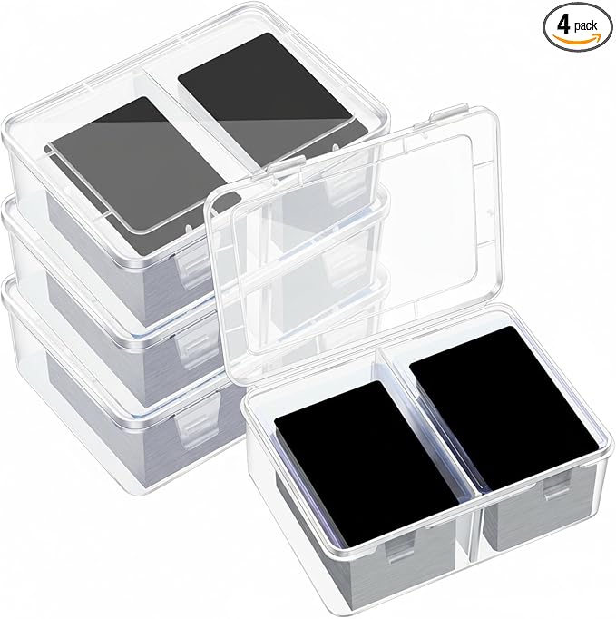 Vicenpal 300 Card Storage Box Compatible with Mtg TCG Clear Plastic Trading Card Storage Box with Removable Divider Hard Trading Deck Case for Baseball Football Game Organizer Collector(4 Pcs)