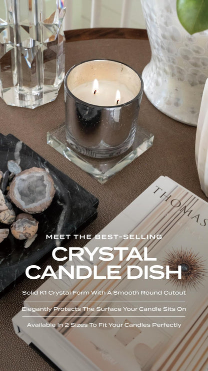 Crystal Candle Dish — by Alice Lane Home Collection — Size Small — Clear K9 Crystal Design — Smooth, Round Cutout is Perfect for Your Favorite Candle or Diffuser — Centerpiece with Elevated Style