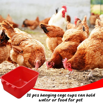 20 Pcs Chicken Coop Feeder Water Cup,16 oz Cage Cups Chicken Feeder Waterer, Cage Cups Birds Hanging Feeders, Chicken Feeder Water Bowl for Parakeet Poultry Pigeon Bunny Wire Cage (Red)