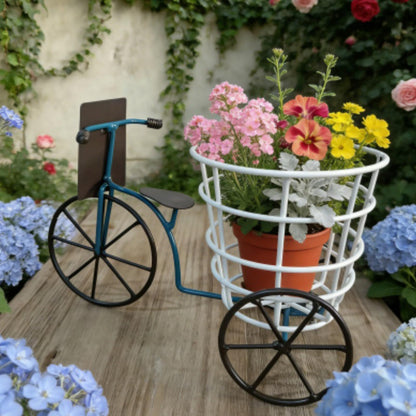 JAMIEKA Beautiful Iron Tricycle Flower Pot Holder Container with Deep Basket for Living Room Indoor Outdoor Garden Decoration