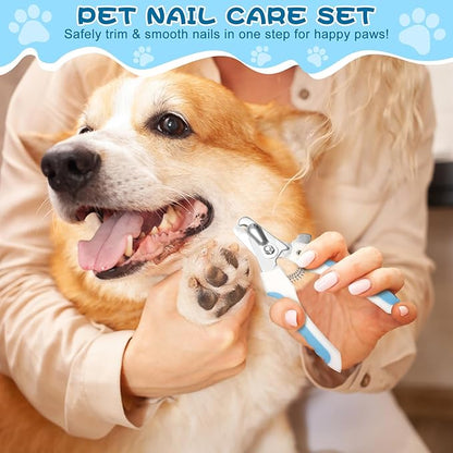 7-in-1 Pet Grooming Kit–Cat Brush,Dog Brush for Shedding,Double-Sided Flea Comb,Dog Nail Trimmers,Dog Bath Supplies–for All Cat and Small/Large Dog Shedding（Blue