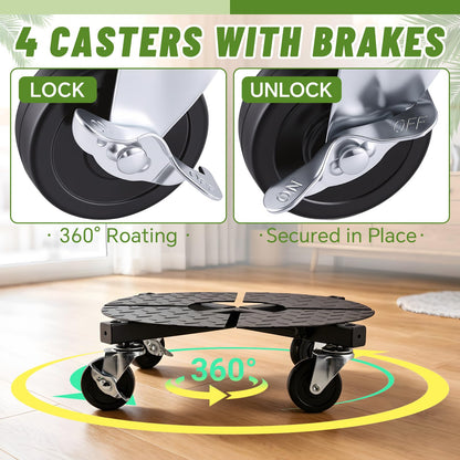 Plant Caddy with Wheels Heavy Duty, Adjustable 15-24 Inch Rolling Plant Stand with Lockable Casters, 440 Lbs Capacity Large Pot Roller Base Dolly Cart for Indoor Outdoor Use, Flower Pots, Planters