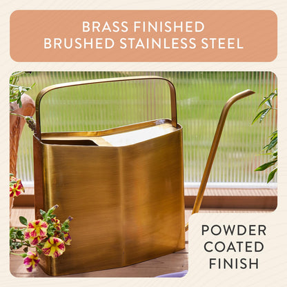 Modern Sprout Brass Finish Plant Watering Can - 3L Capacity - Long Spout Stainless Steel Vessel for Outdoor & Indoor Plants - Rust Resistant - Garden Accessory for Houseplants & Decorative Use