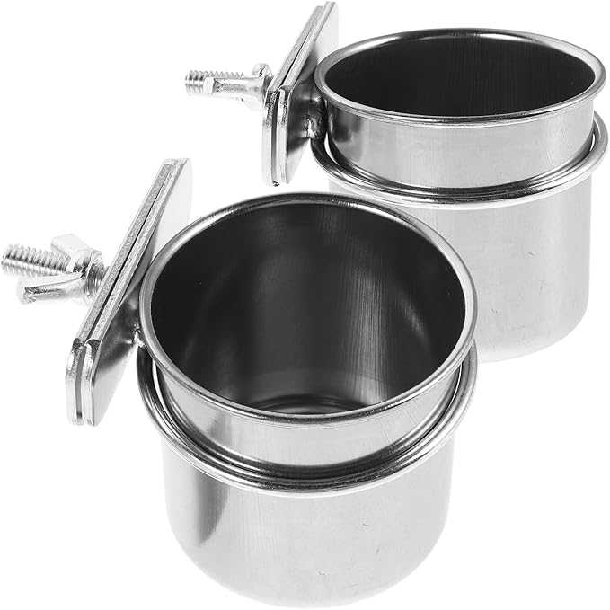 Yardwe 2pcs Stainless Steel Bird Food Bowl Clamp Holders with Hanging Feeders for Parrot Cage, Small 4.4cm 5.5cm Feeding Dish Cups Suitable for Cockatiel Budgie Parakeet